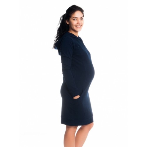 Be MaaMaa Tehotenské / dojčiace šaty Anais s kapucňou, dlhý rukáv - granátové, veľ. M