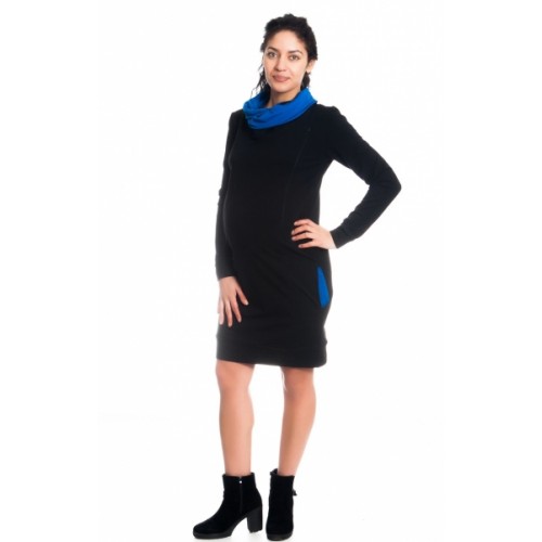 Be MaaMaa Teplákové tehotenské / dojčiace šaty Eline, dlhý rukáv - čierne, veľ. XL
